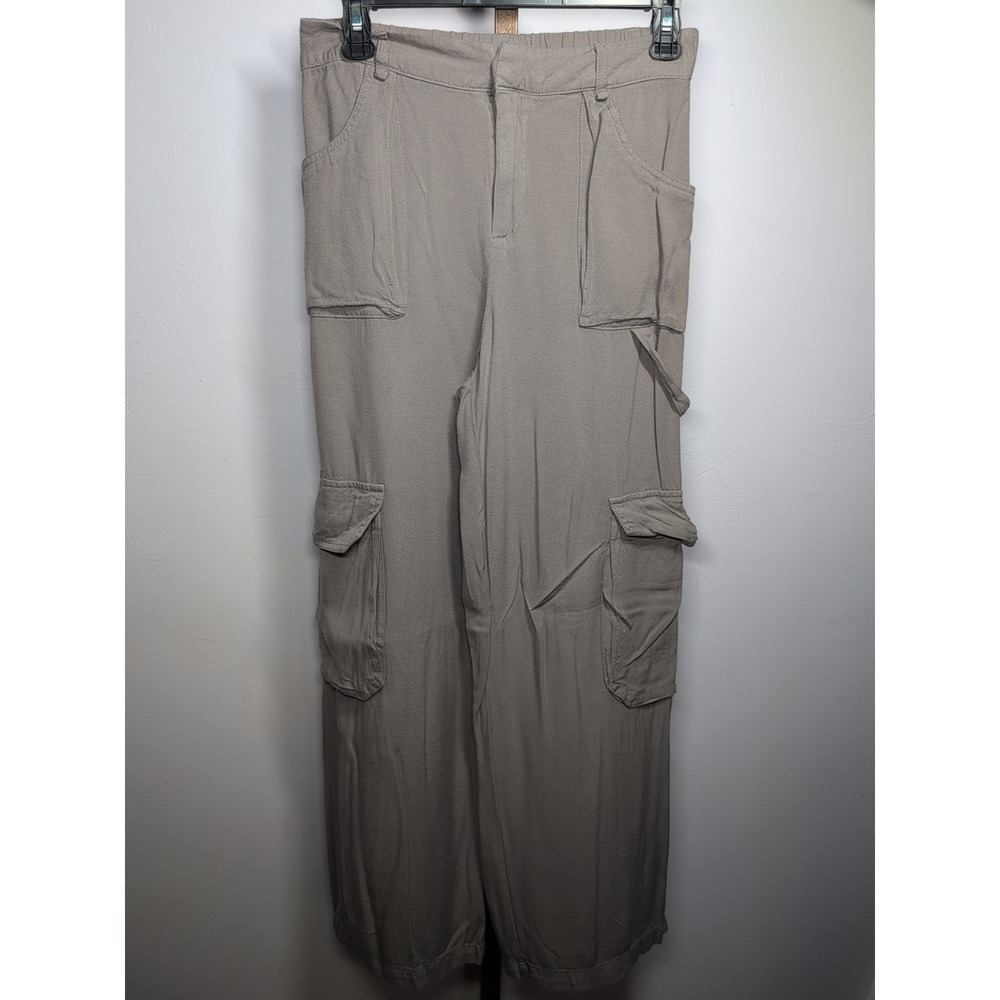 NEW Happily Grey Cargo Pockets Pants Wide Leg High Waisted Grey Womens Sz 3
